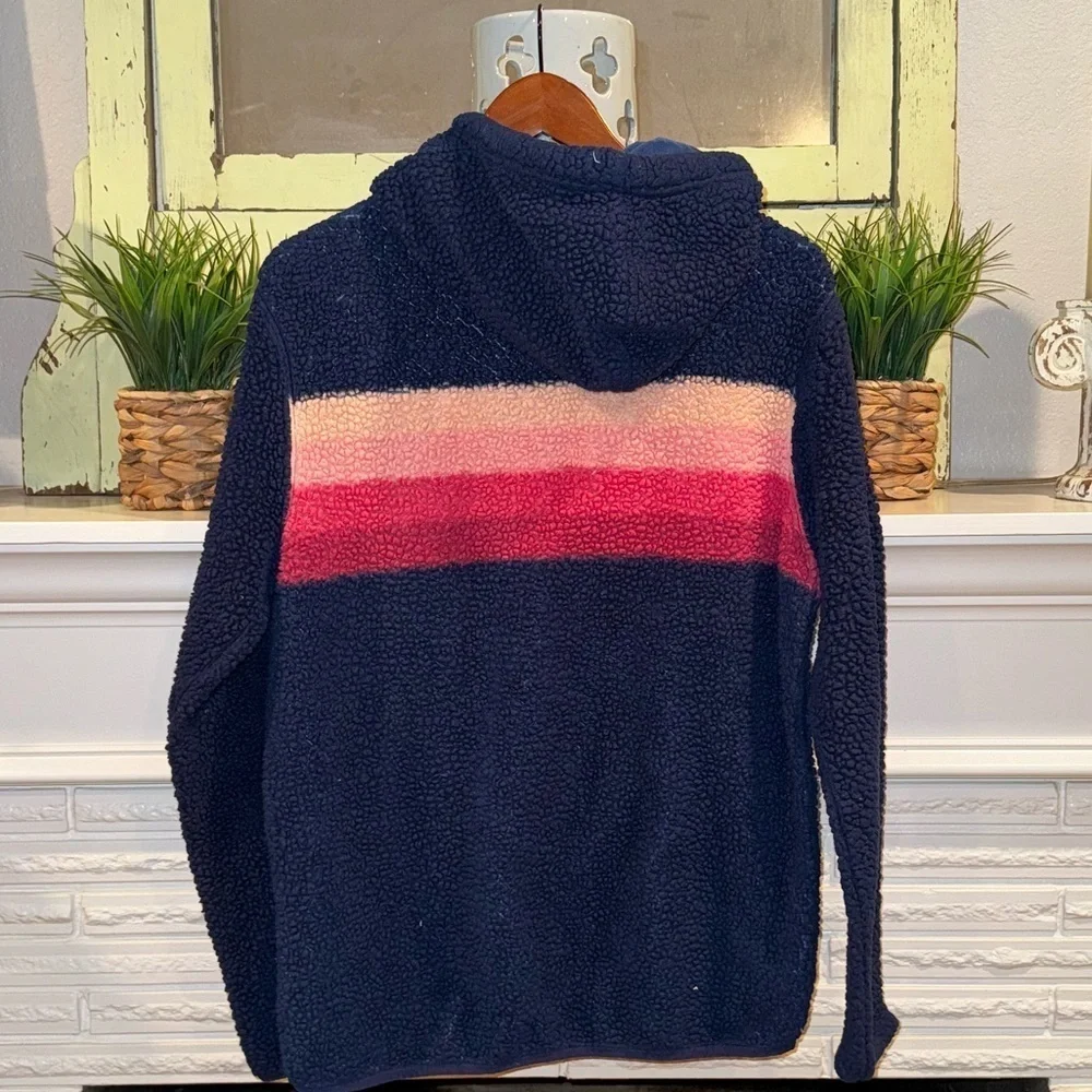 CHUBBIES Men's The Skeason Polar Fleece Cozy Hoodie Blue Pink Stripes Size M